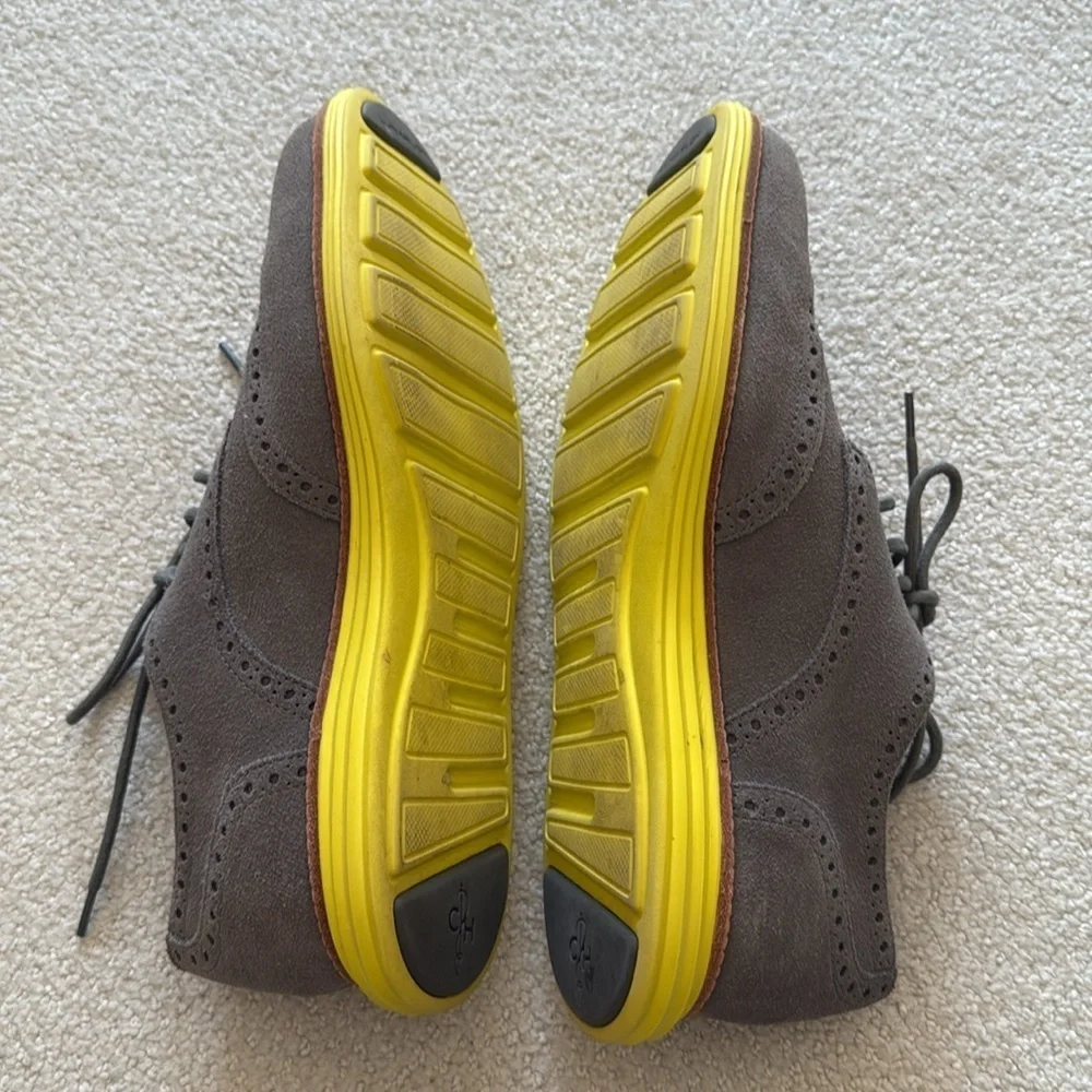 Cole Haan Grand Oxford Grey Suede Leather Neon Wingtip Sneakers Shoes Mens 9